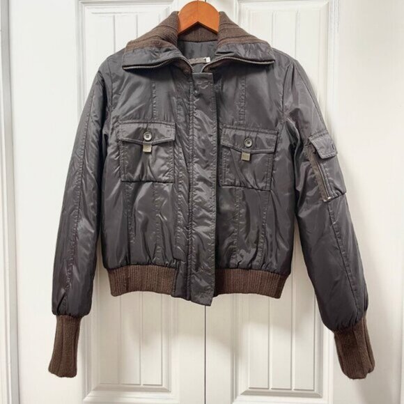Vintage Knit Accent Bomber Jacket Brown - S - Picture 2 of 9
